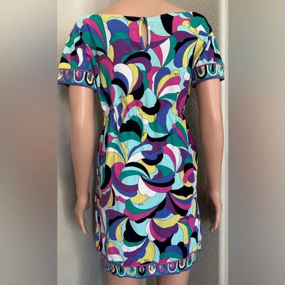 Vintage Emilio Pucci Multicolor Wave iconic Print Terry Cloth Midi Dress